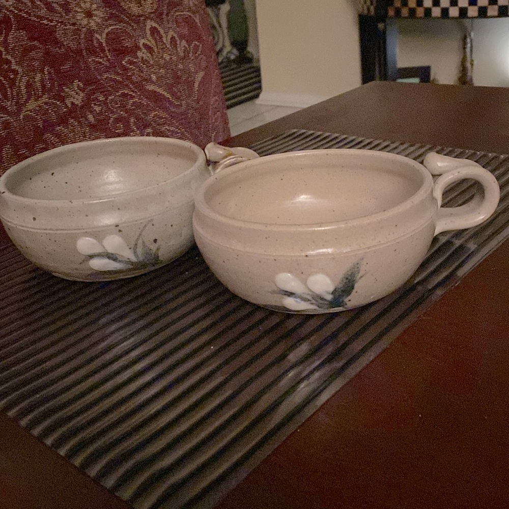 Large Hand Made Pottery Soup Bowls. Set of 2